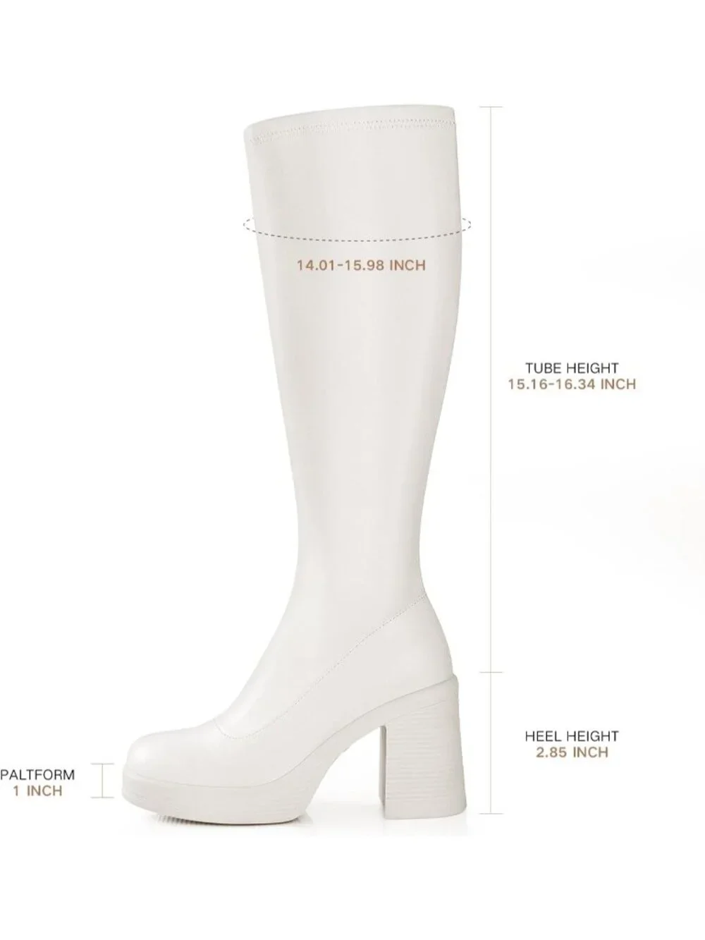 Women's Beige Pu Chunky Heel Square Toe Side Zipper Long Gogo Knee High Boots